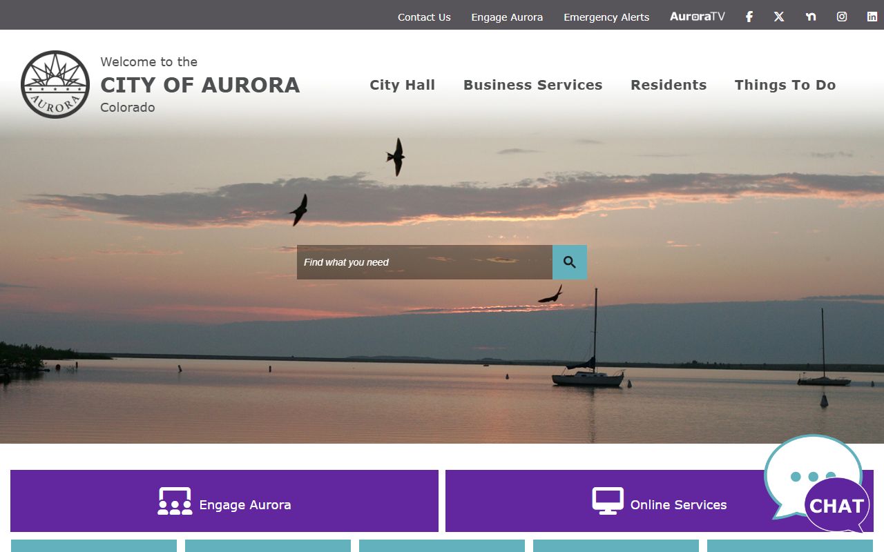 Aurora Colorado city government homepage with phone directory links