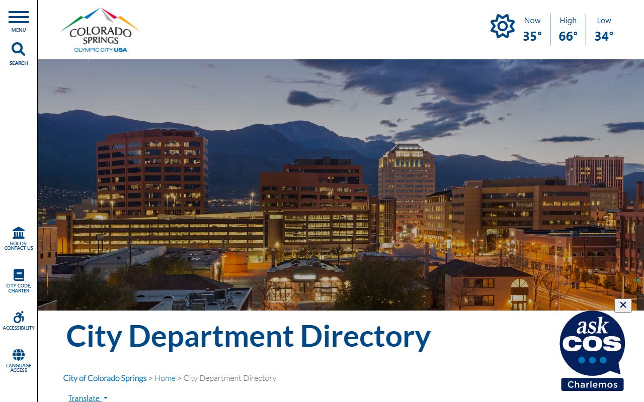 Colorado Springs contact us page listing department phone numbers and addresses