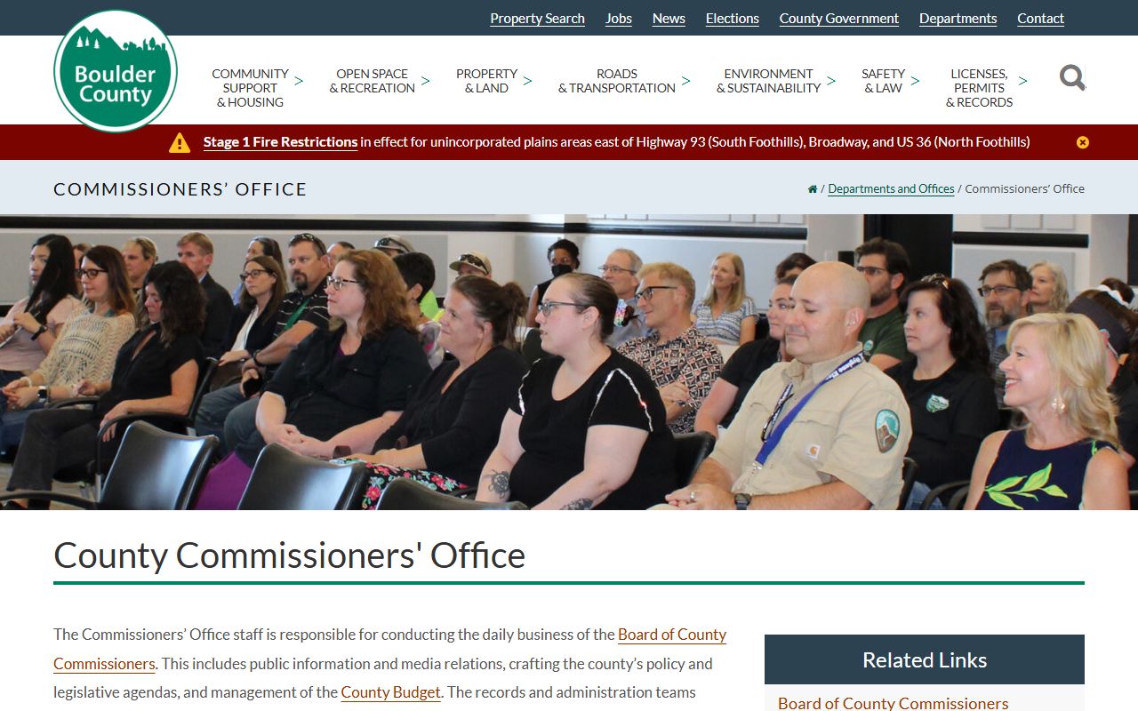 Boulder County Board of Commissioners page with contact information