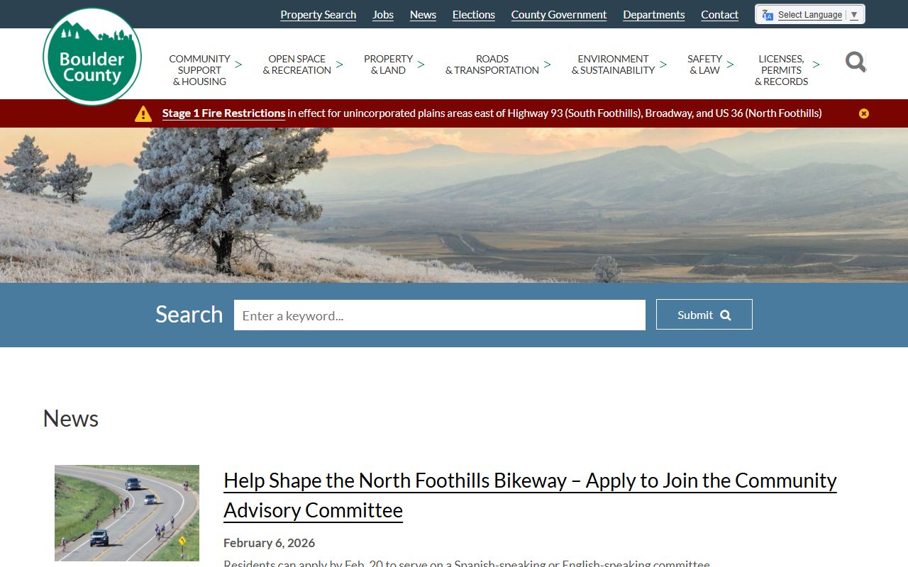 Boulder County official website homepage with phone directory links