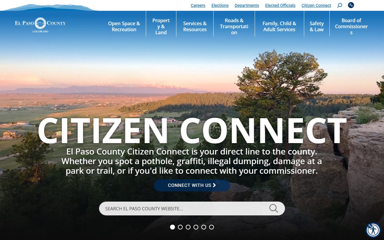 El Paso County official website homepage with phone directory links