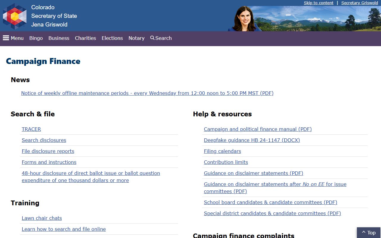 Colorado campaign finance search directory