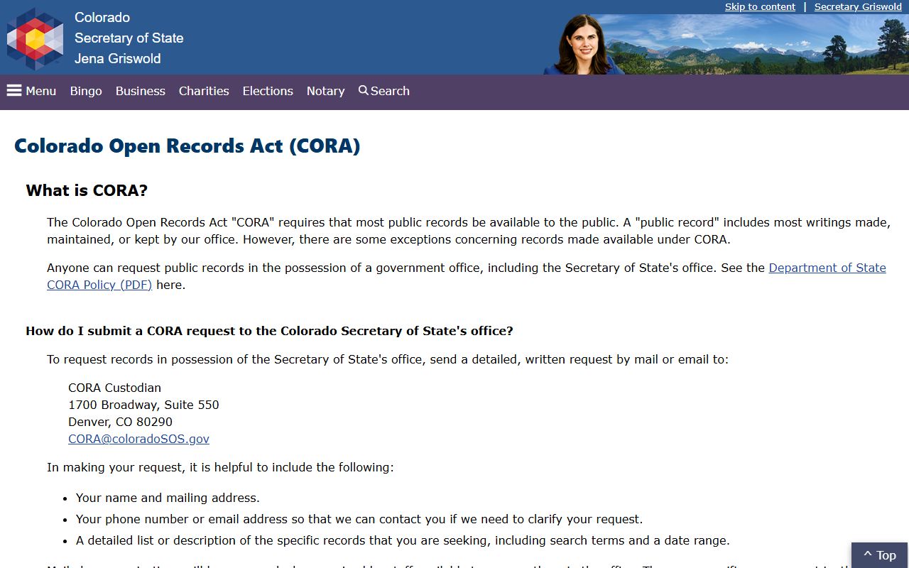 Colorado Open Records Act CORA information directory