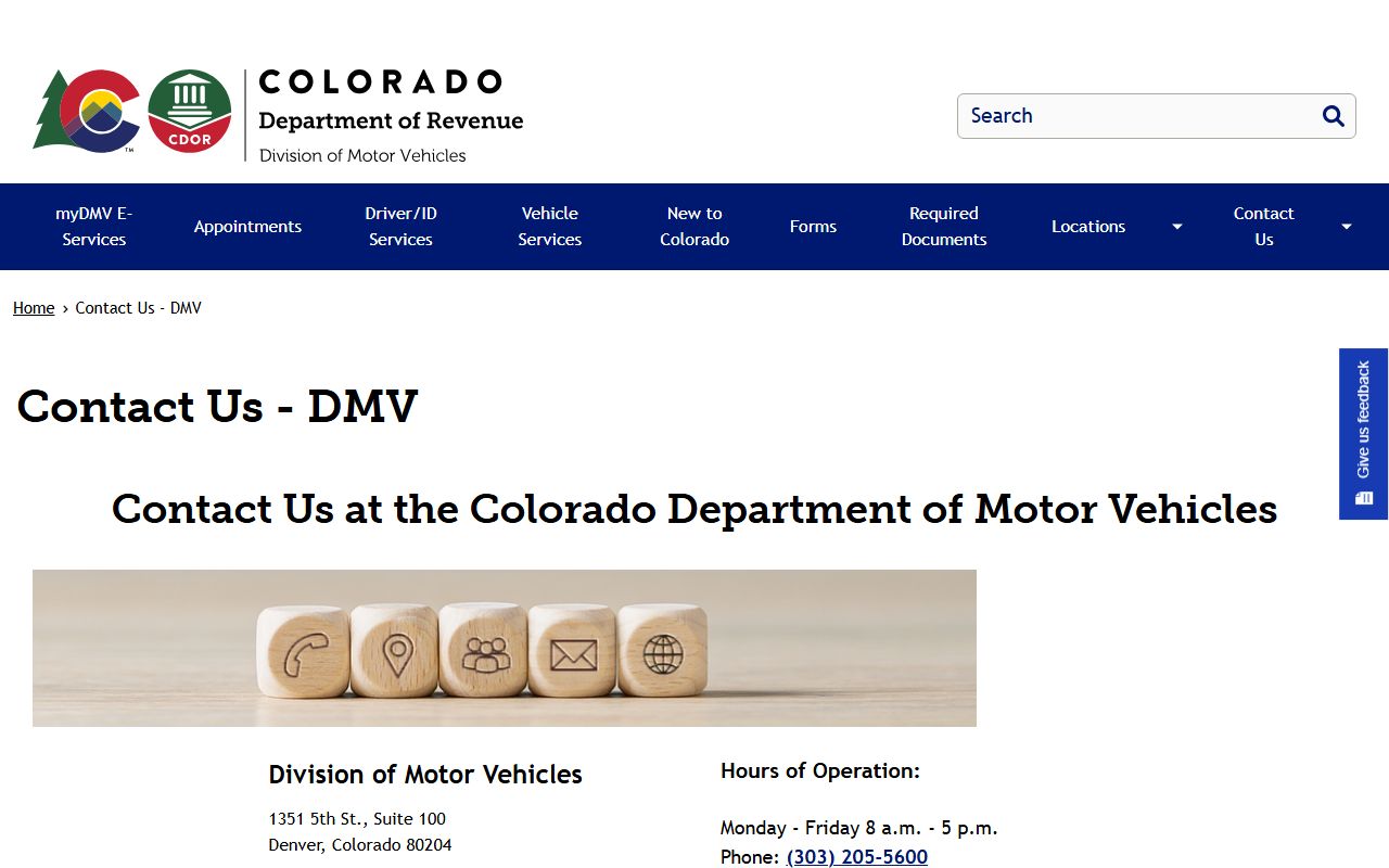 Colorado DMV contact page phone numbers