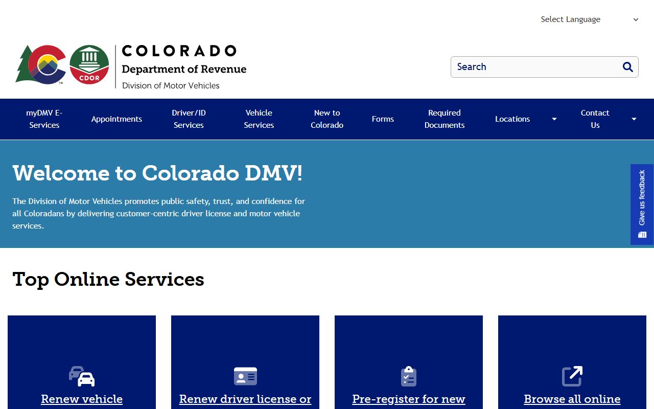 Colorado DMV homepage phone directory