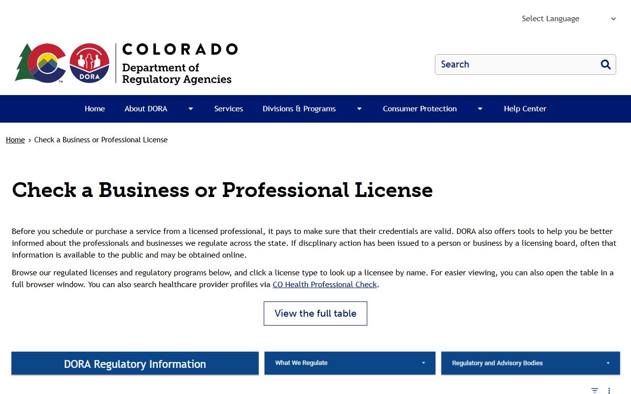 Colorado license search phone directory tool