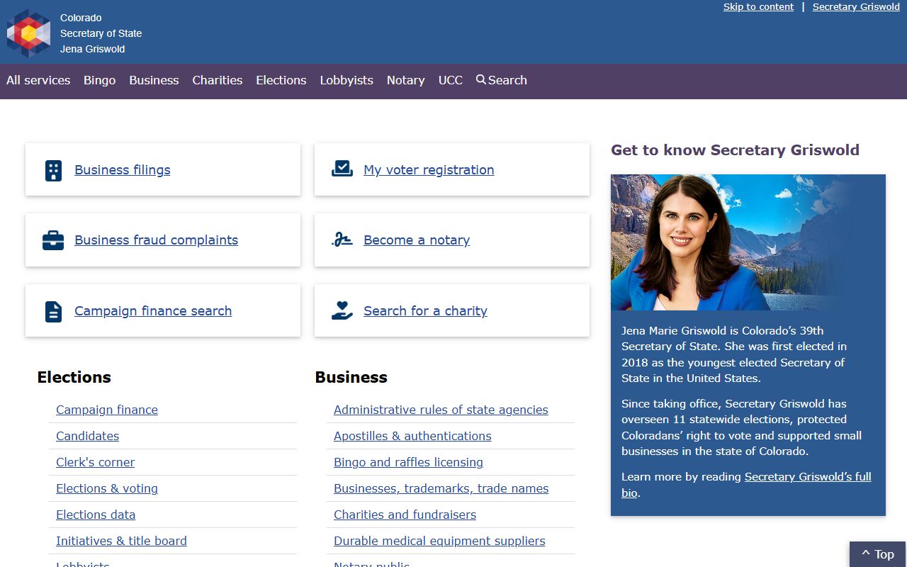 Colorado Secretary of State homepage phone directory